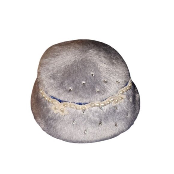 GAGE ORIGINAL Vintage Angora Fur Hat Pearl Beaded Rhinestone Embellished Cloche main image 7